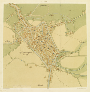 214260 Plattegrond van de stad Utrecht met directe omgeving; met weergave van het stratenplan, verdedigingswerken, ...
